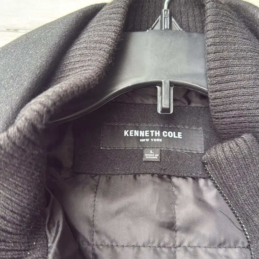 Kenneth Cole Men's Double Breasted Wool Blend Peacoat with Bib size L NWT in pkg